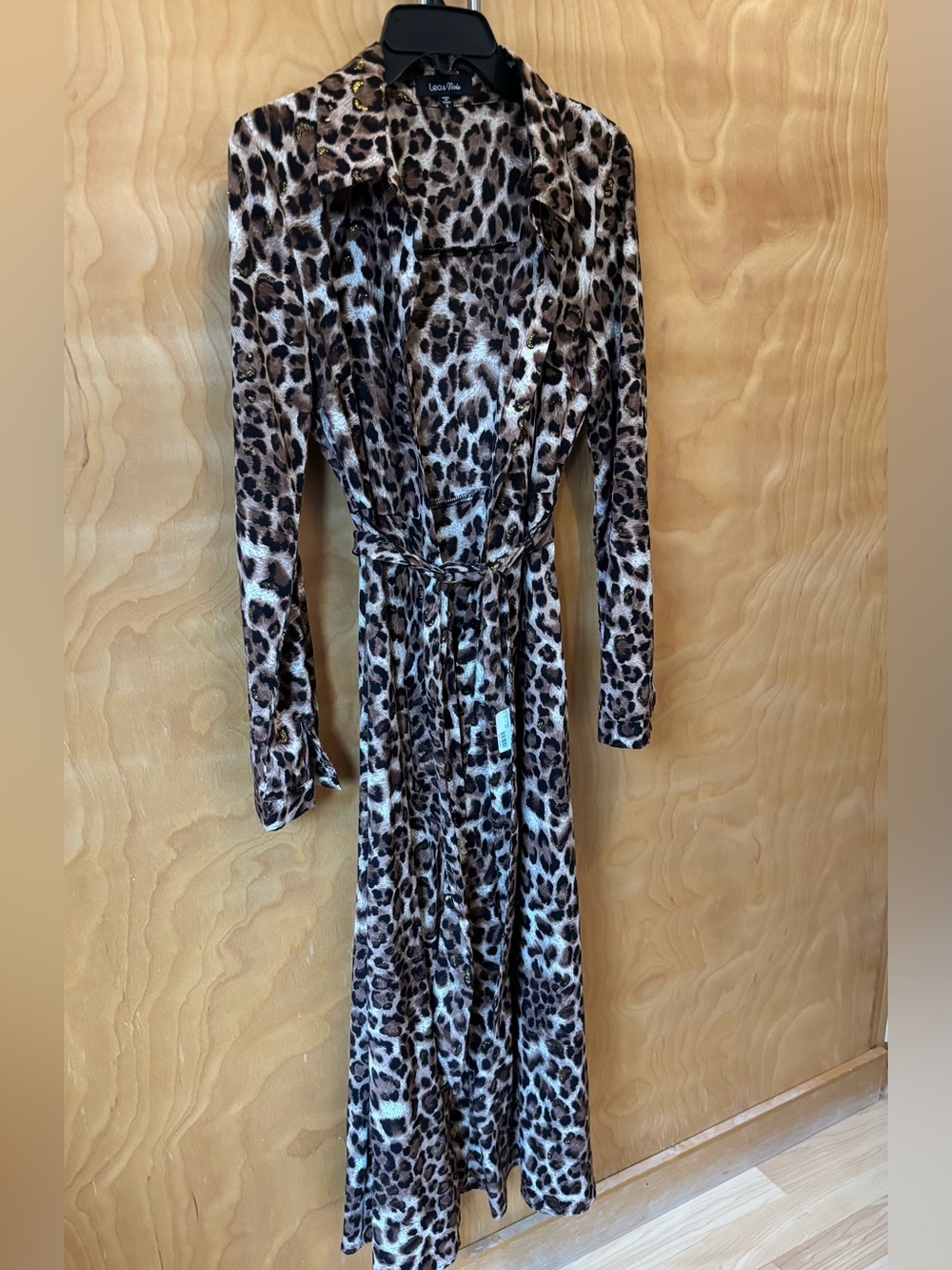 Lea & Viola Leopard Print Maxi Trench Coat - Brown & Black sz S - Picture 6 of 8